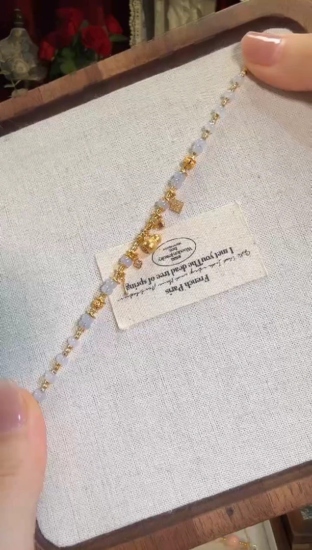 【闪购商品】翡翠手链18K金镶嵌紫翡盘缠葫芦全金