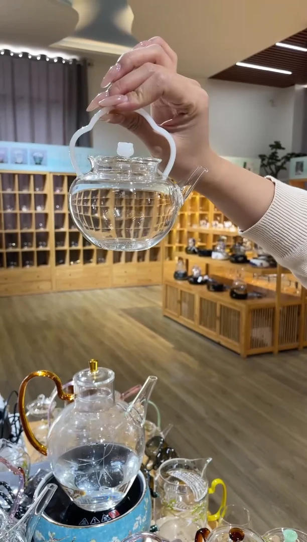 手工艺品玻璃铃兰小壶白玉把手