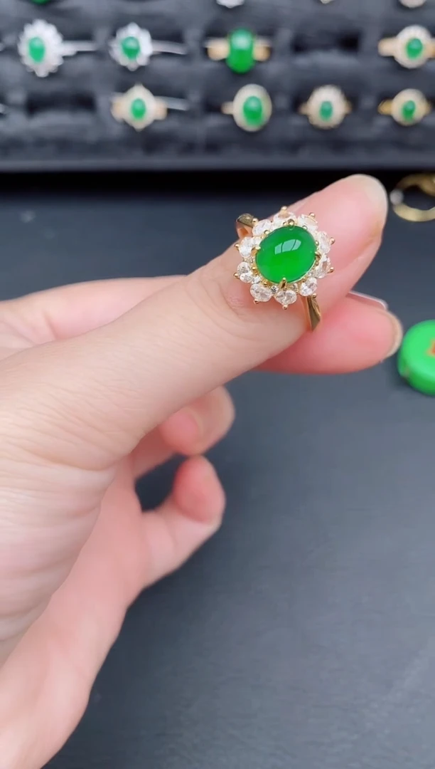 银S925镶嵌戒指翡翠天然a货翡翠136