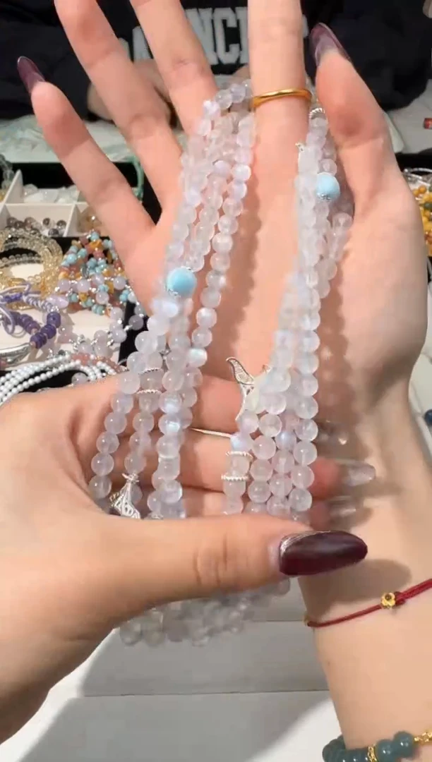 【闪购商品】长石手链银S925镶嵌W008蓝月双圈设计款