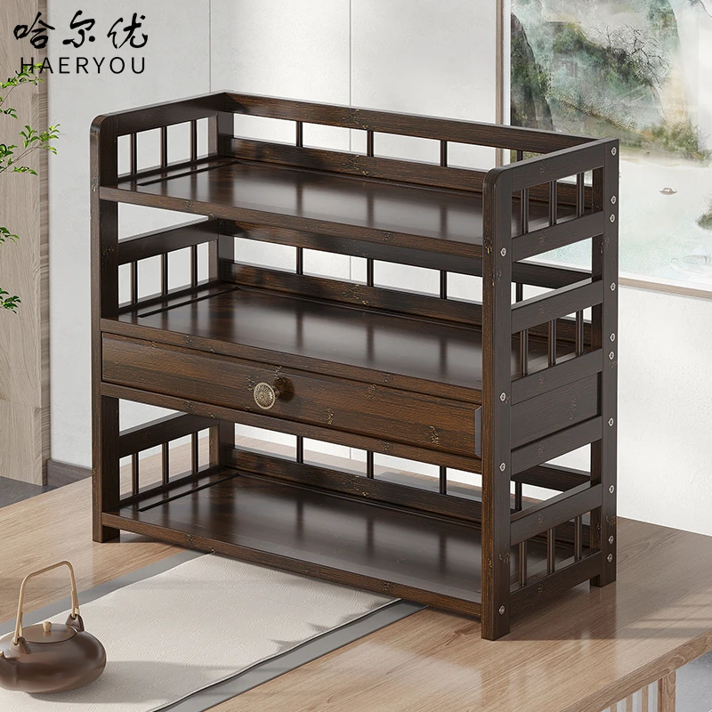 茶水柜置物架中式泡茶台客厅办公室小型桌面茶具茶叶储物架收纳架