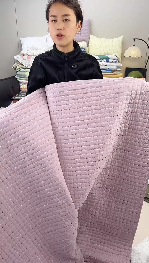 棉纯棉香芋紫米粒绣230*250三件套