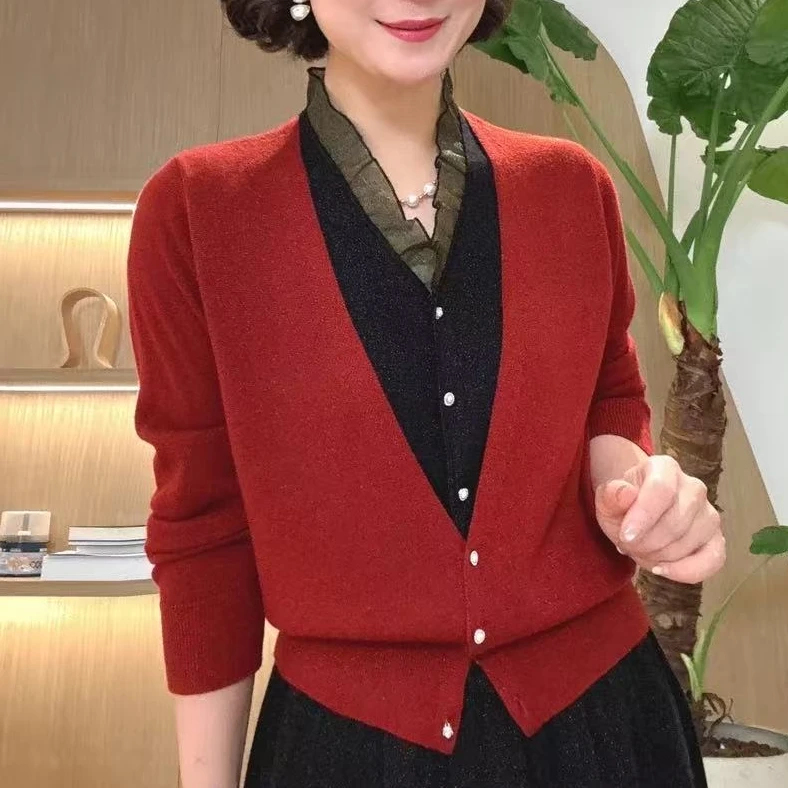 假两件开衫长袖针织衫2025秋冬新款洋气宽松百搭针织打底衫上衣