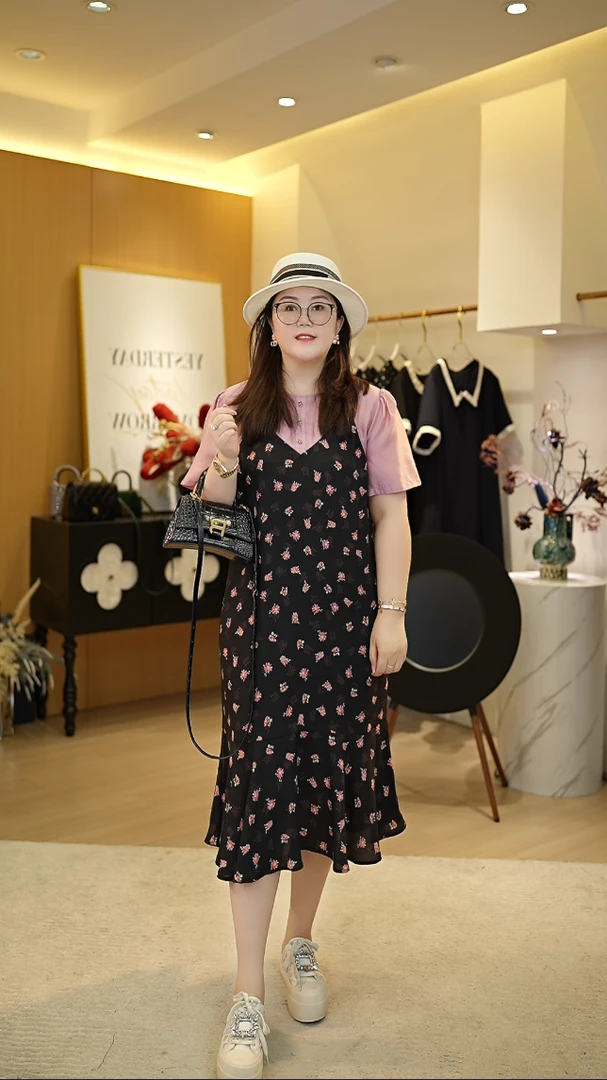 【深圳霞姐】夏季上新大码女装小雏菊气质减龄显瘦假两件连衣裙