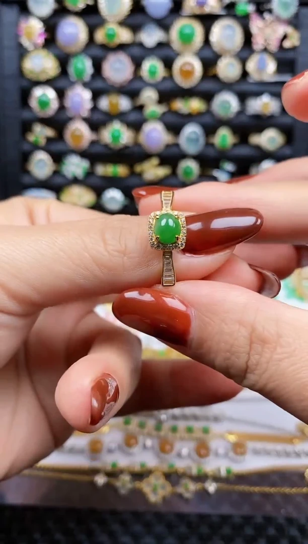 银S925镶嵌戒指翡翠6