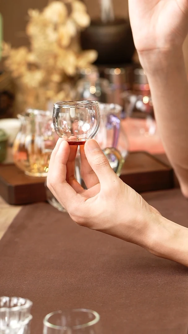 暗香疏影/圆融杯/手工彩璃窨底/琥珀