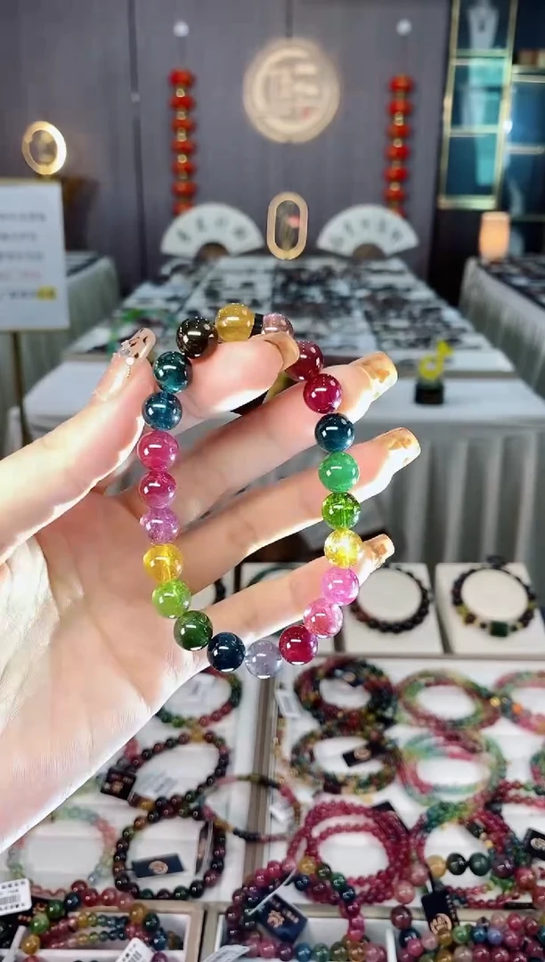 未镶嵌老矿碧玺色标彩虹透体单圈手串8mm+碧玺dan多样性发货一条