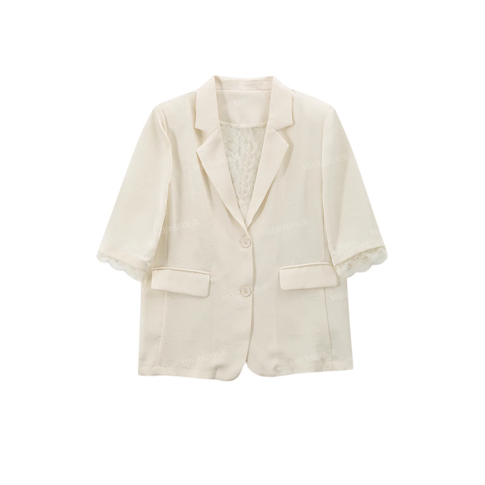 【封后轻奢设计】【布达佩斯】气质蕾丝边拼接V领西装外套女1366