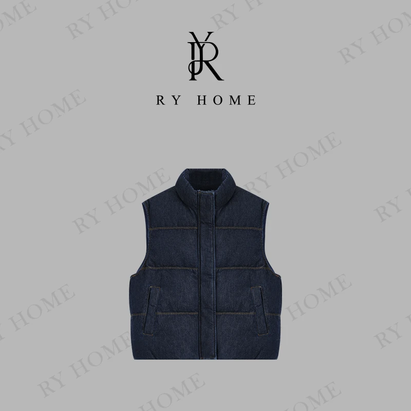 【容雨RYHOME】90白鹅绒复古单宁牛仔鹅绒马甲244YF1318