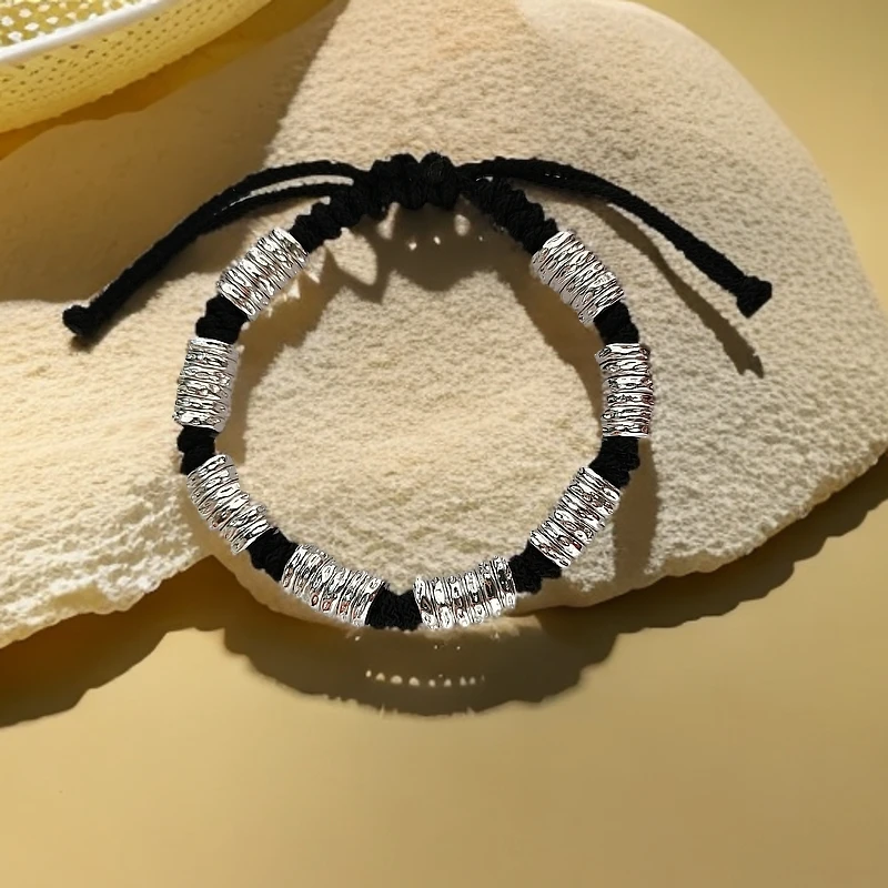 足银布艺手链 腰缠万贯抽拉绳可调节手串手工编织情侣简约百搭ins