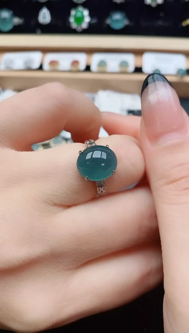 翡翠戒指银S925镶嵌50850