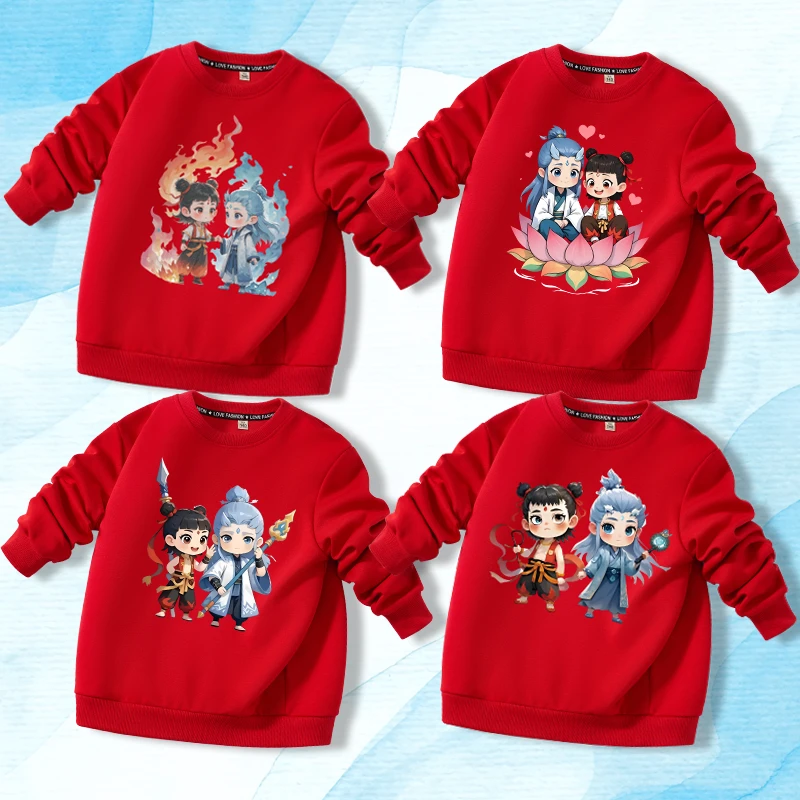 红色米色卫衣印花中小童装男童女童洋气2025年春季春秋装薄款衣服