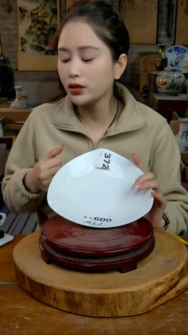 摆件陶景德镇陶瓷摆件三角盘