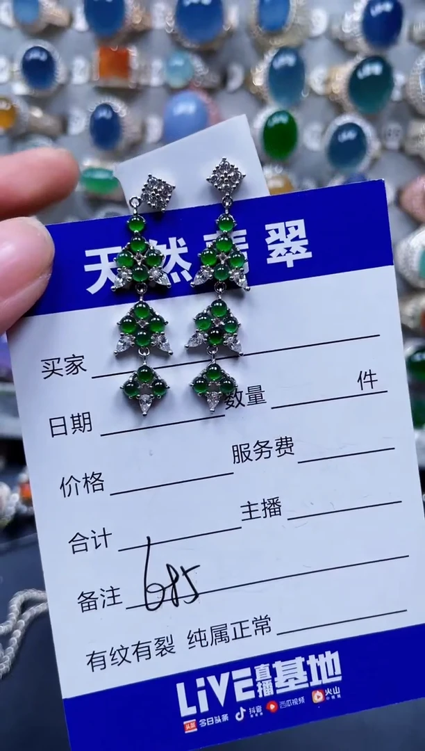 银S925镶嵌翡翠耳饰685