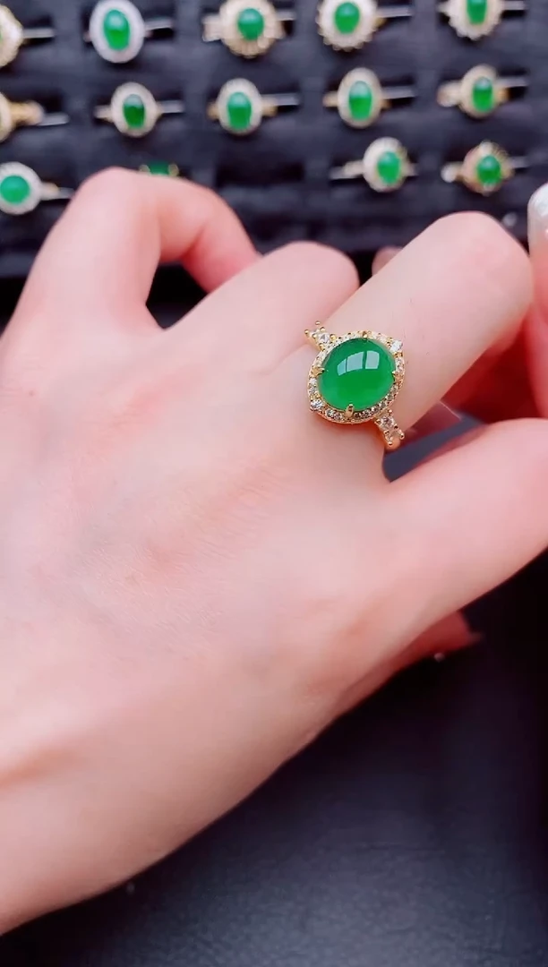 翡翠戒指银S925镶嵌天然a货翡翠52