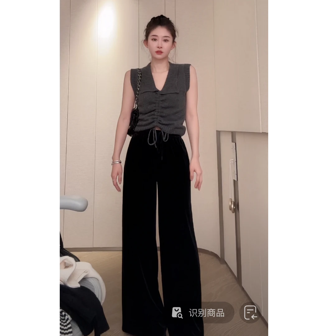 【RUNAWAY REALIST】法式复古软糯垂坠感阔腿丝绒长裤 K185