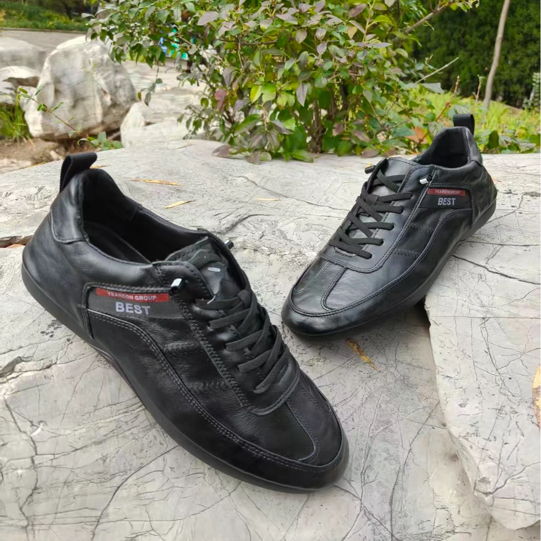 【头层牛皮】耐磨休闲真皮牛皮皮鞋轻便简约软底男鞋黑色松紧带