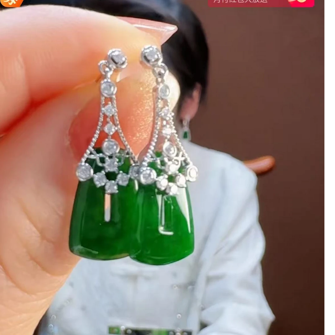 天然缅甸A货翡翠18k金耳饰