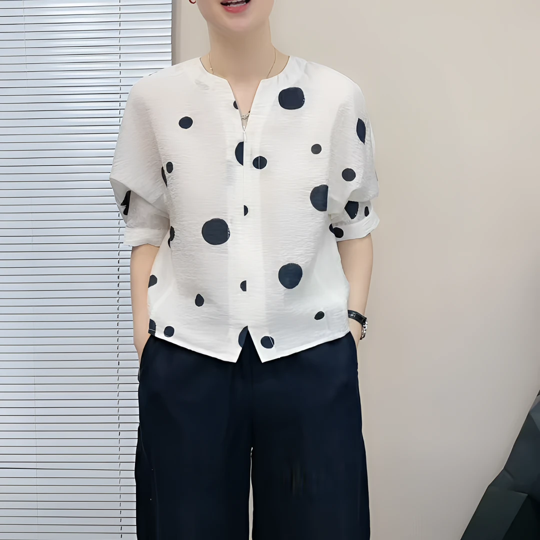 夏季新款洋气衬衫通勤简约气质衬衣时尚休闲夏季中袖衬衣女装波点