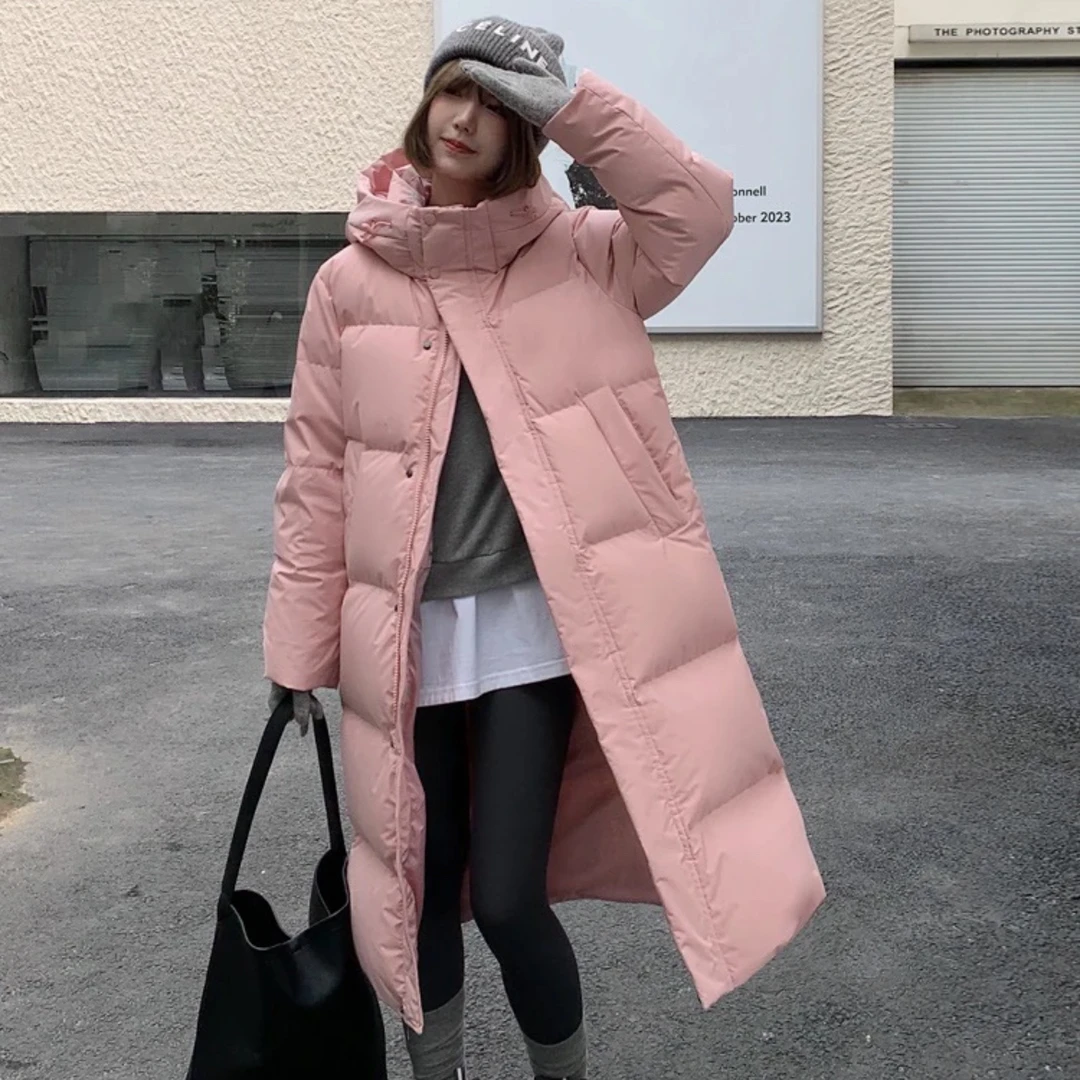2025新款气质显瘦时尚羽绒服，男女同款韩版过膝长款加厚连帽