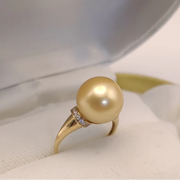 18K金/海水珍珠/南洋金珠戒指/11-12mm