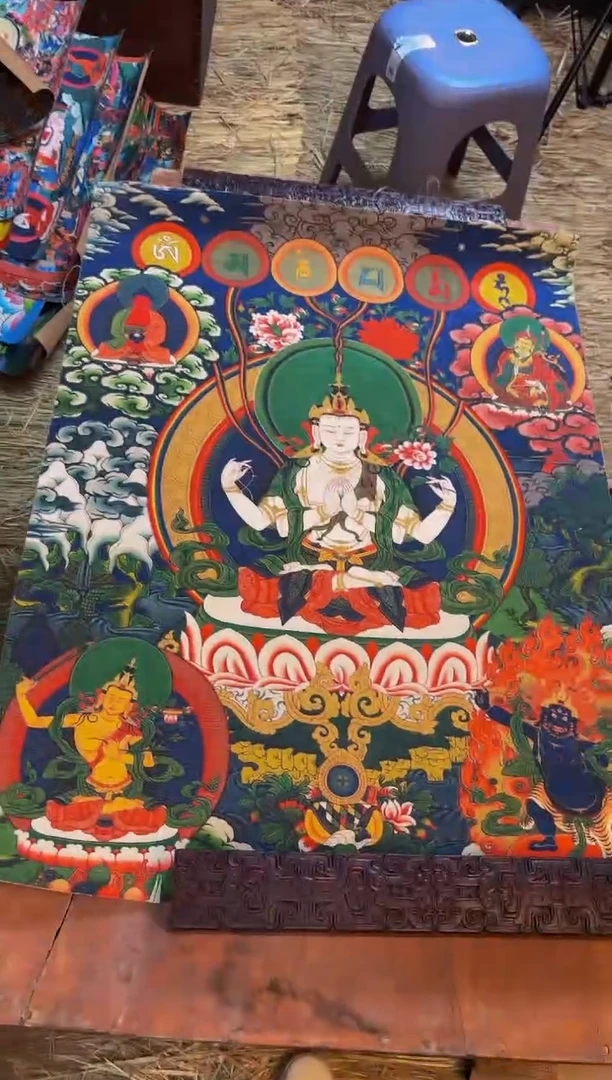 装裱画精品手绘唐卡链接--A105四臂观音