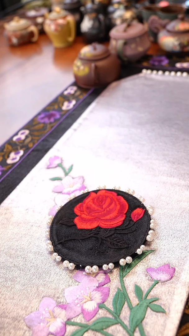 念一茶席 黑色红牡丹杯垫