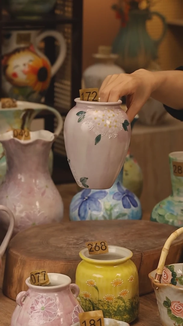 陶瓷景德镇设计师手作花器摆件侘寂风@M172@