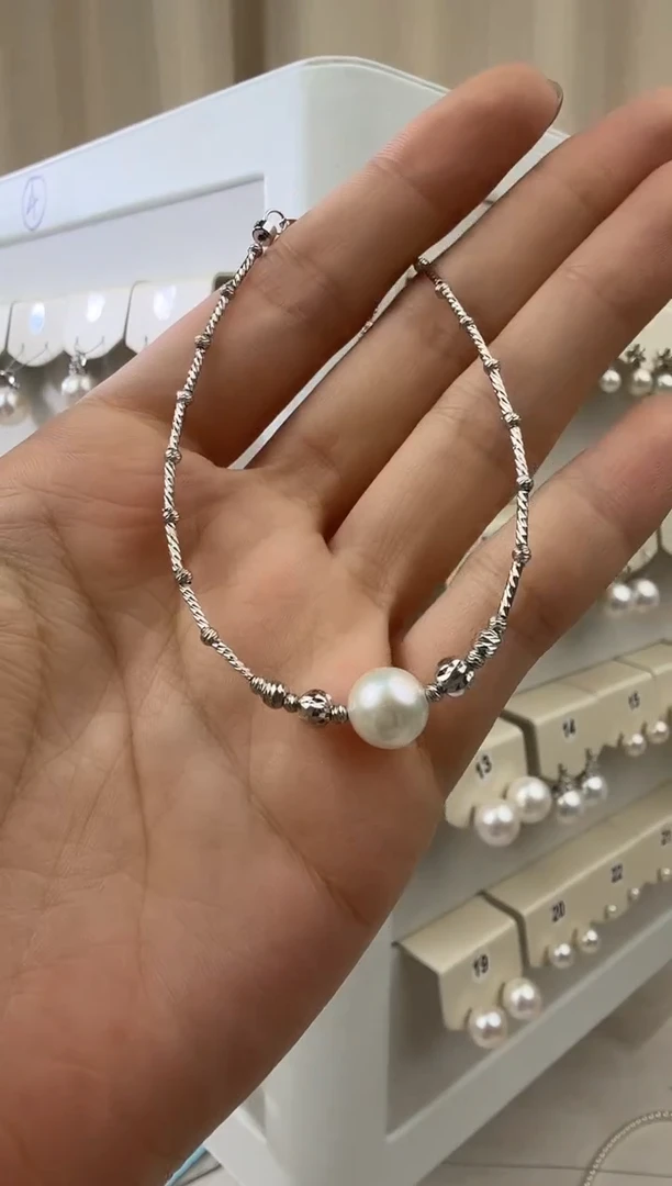 银S925镶嵌手链淡水珍珠8-9mm菠萝球手链