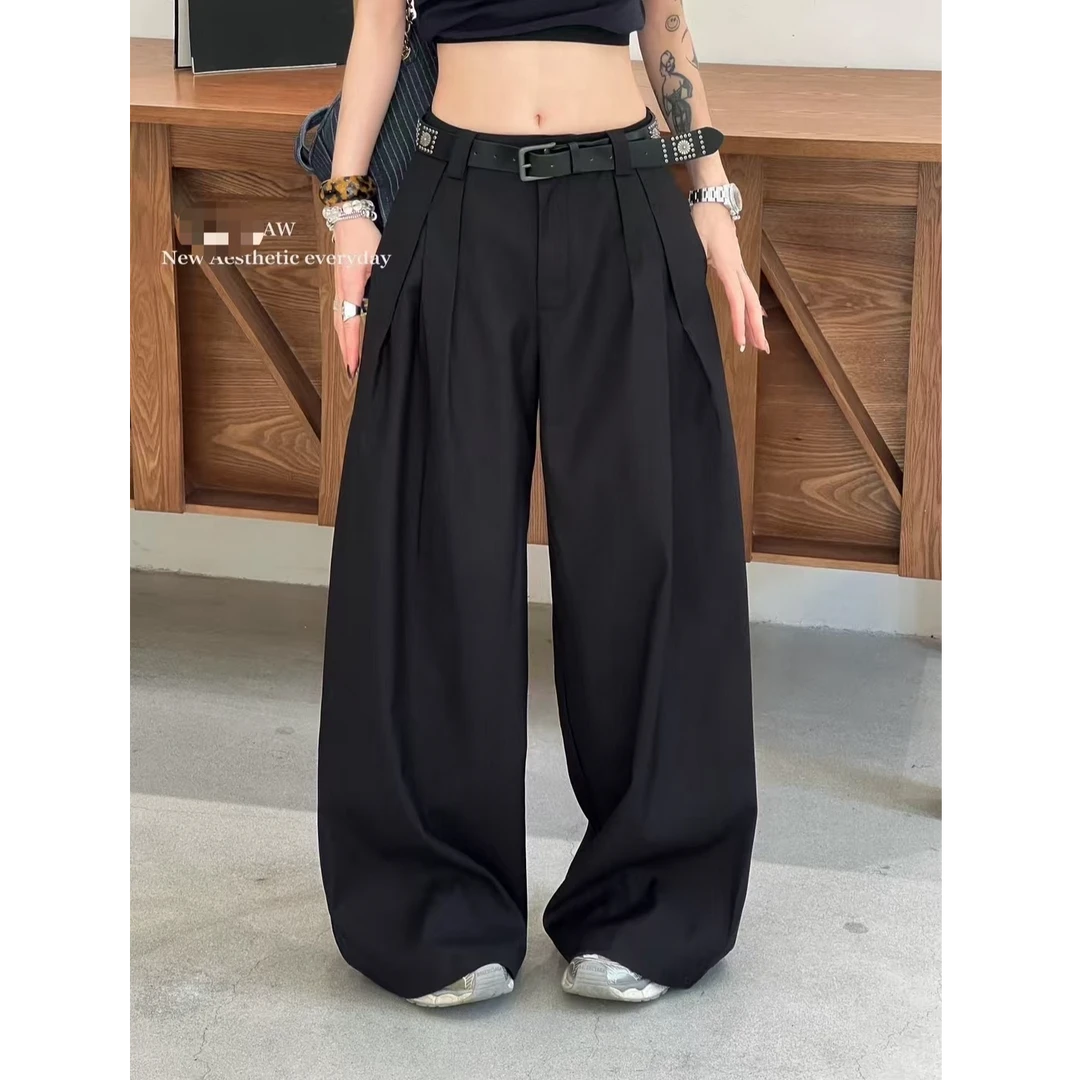 DA-J 秋季新款中高腰立体褶皱香蕉廓形女士阔腿裤西裤