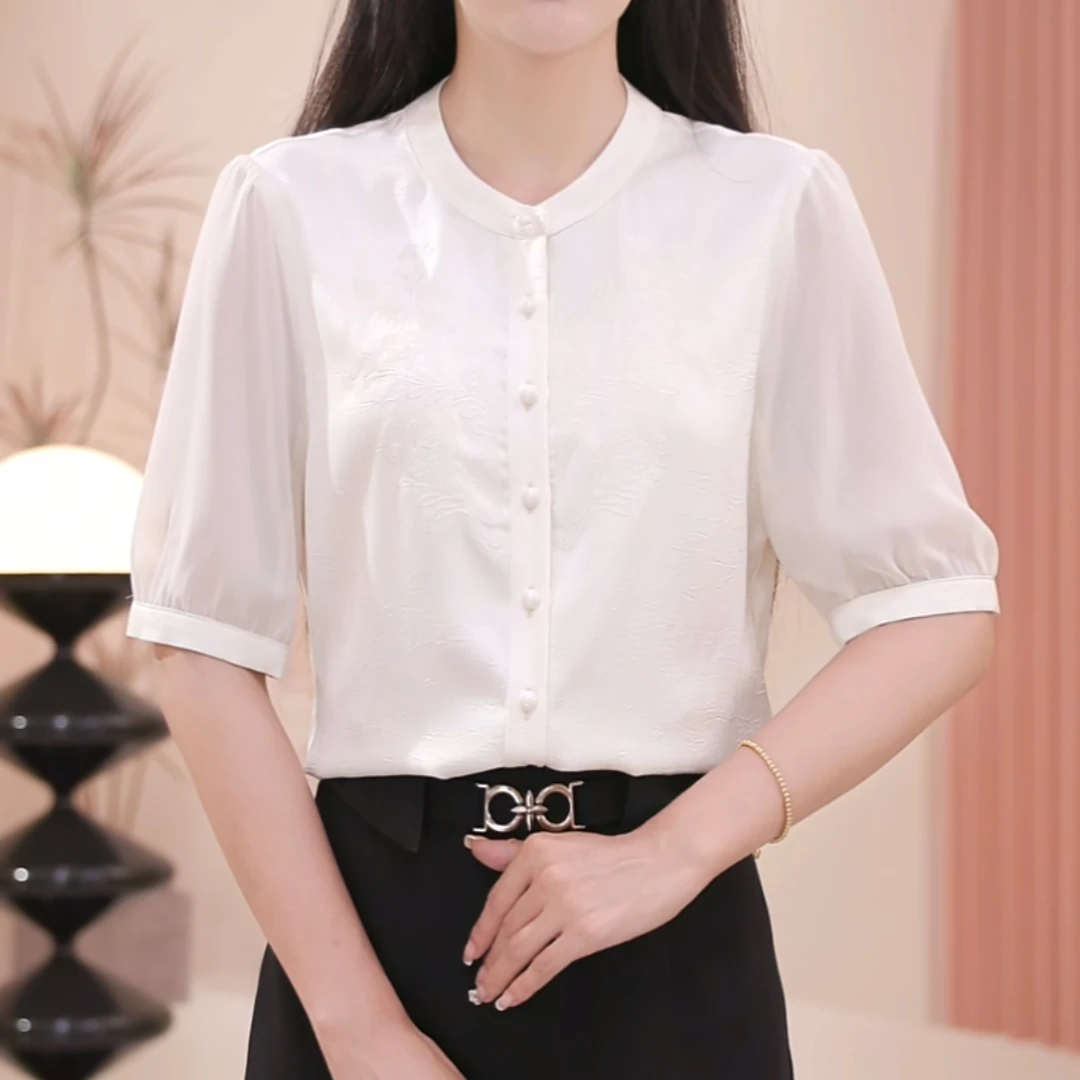 【夏日浮盈】夏季云朵纱短袖衬衫减龄百搭温婉洋气女士气质上衣