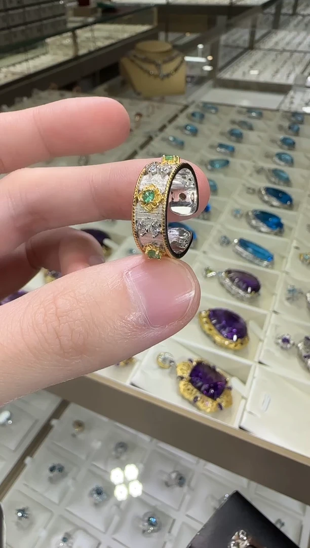 银S925镶嵌戒指祖母绿8mm戒指高级款