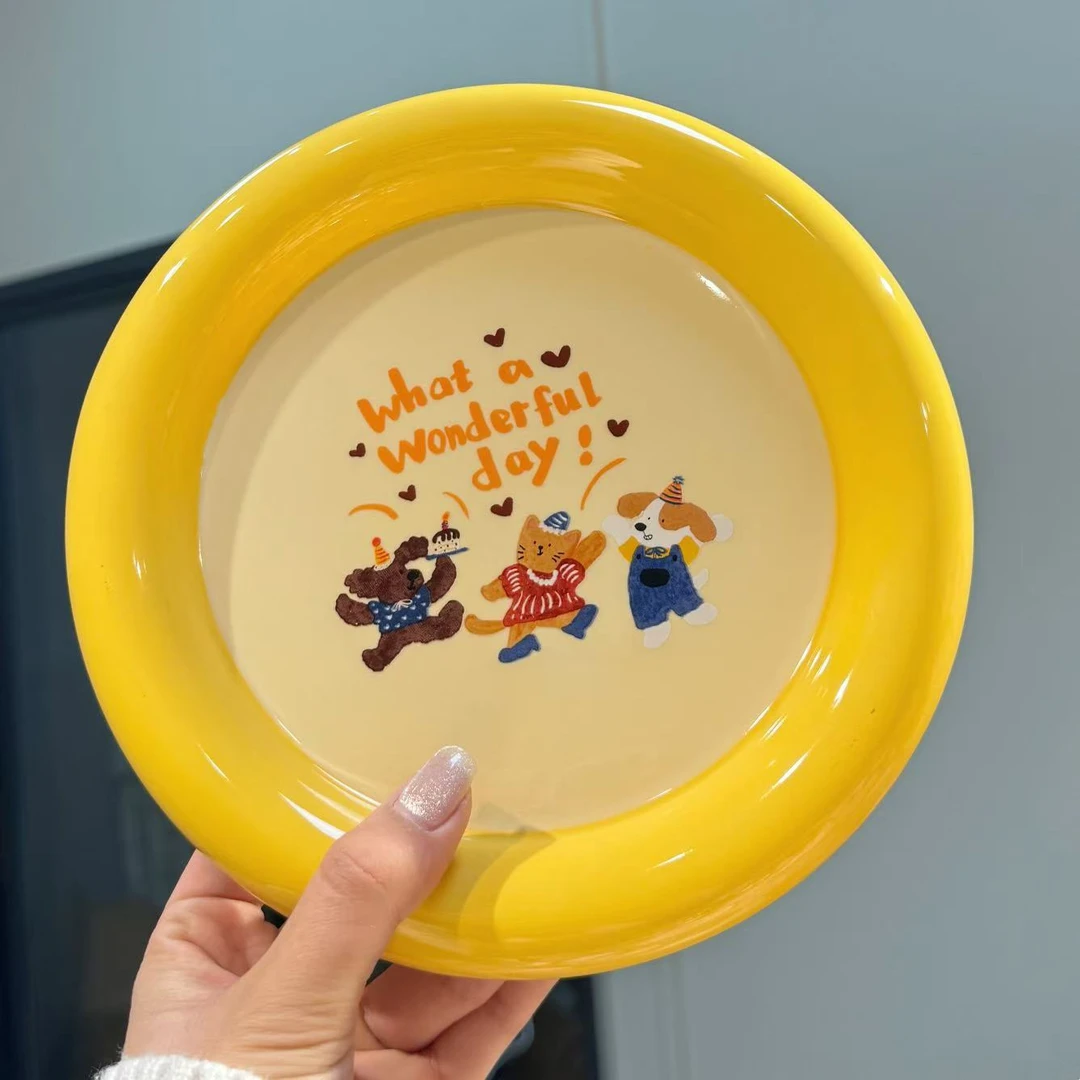 【圆和圈】出口尾单 甜甜圈生日派对系列 黄色陶瓷深盘 圆盘