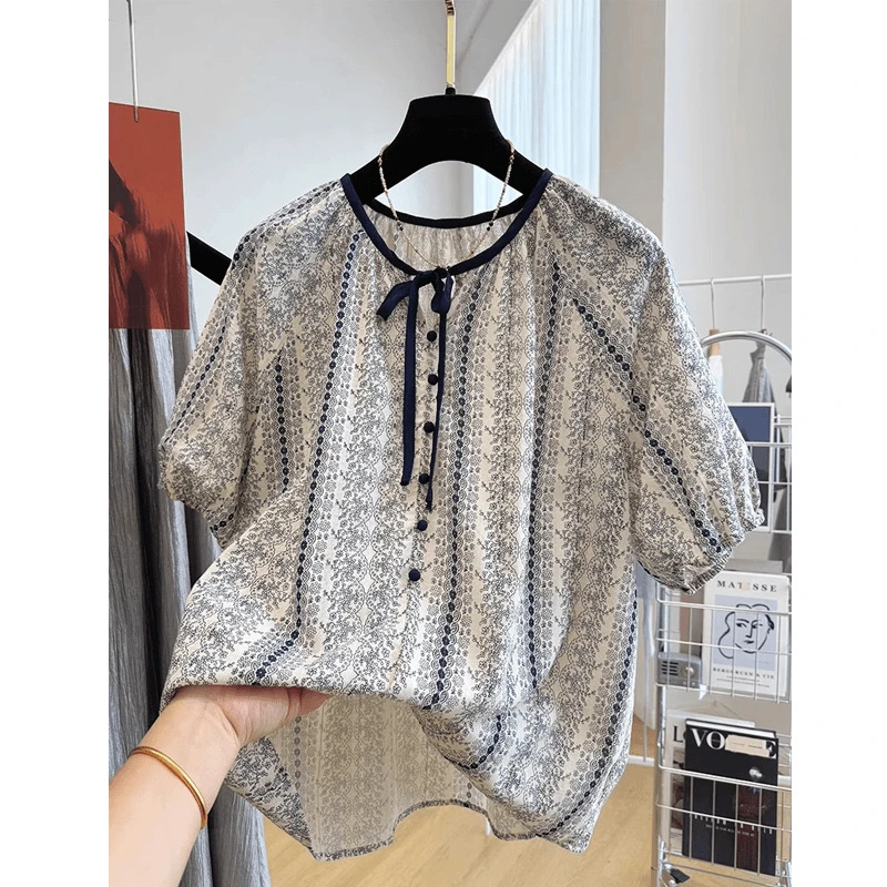 2025夏季新款大码胖mm设计感小众别致宽松显瘦个性碎花衬衫上衣女