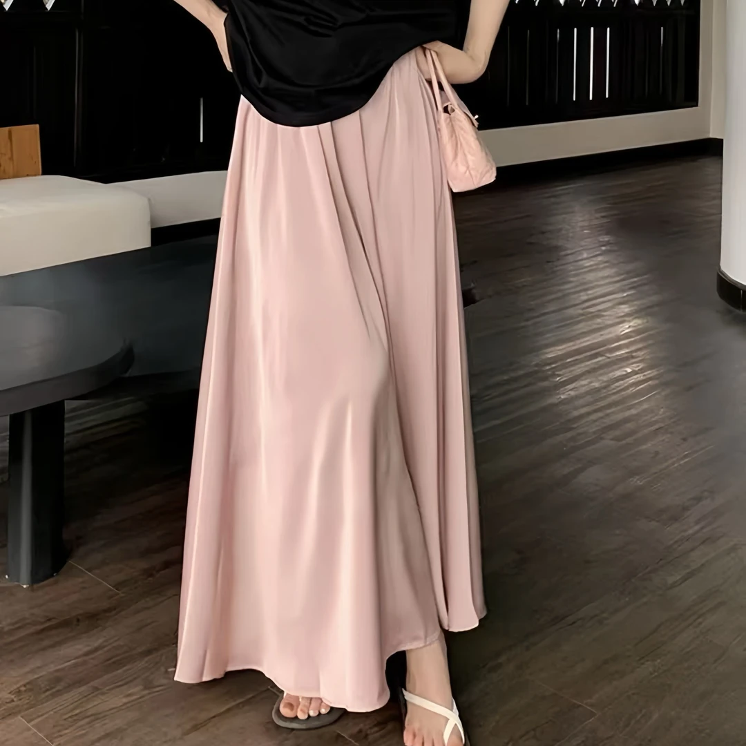 【福利清清，NO退NO换】春夏高级缎面纯色气质百搭显瘦大摆半身裙