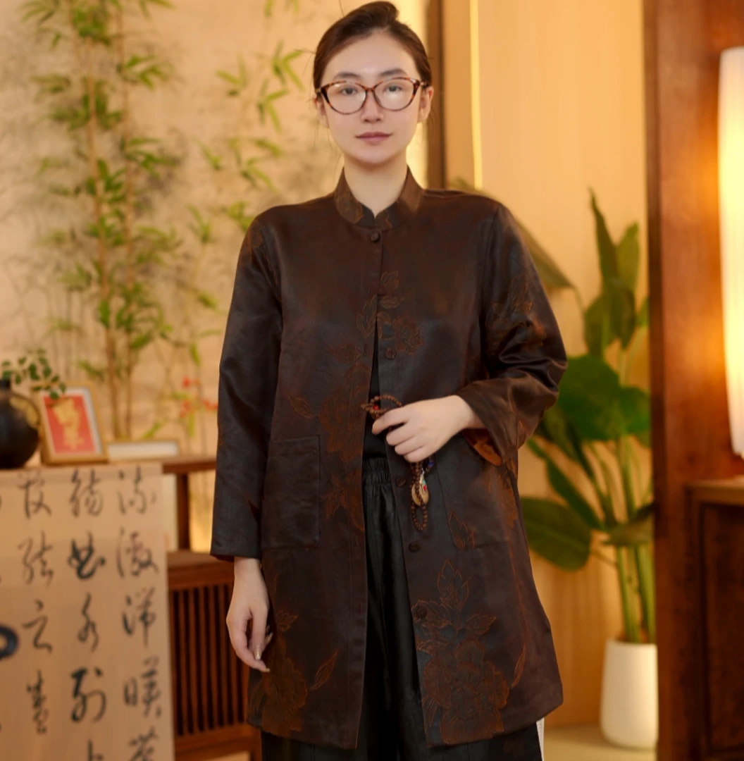 莹 新中式国风 1195256 双面双穿 湖丝 龙贡缎 风衣 L82
