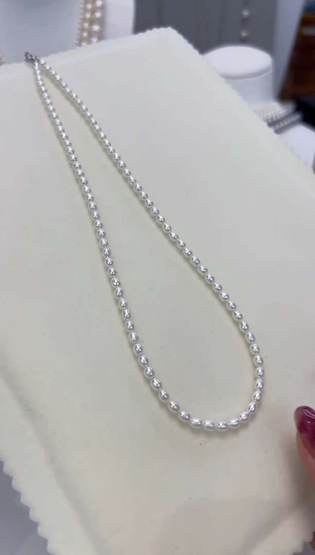 淡水珍珠银S925镶嵌项链3-4MM