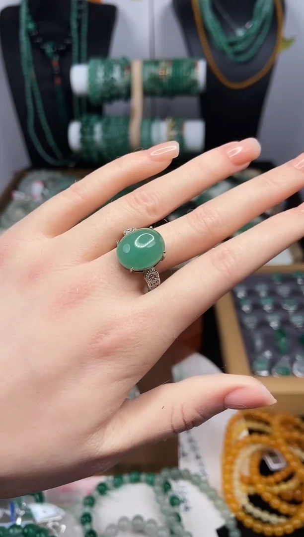 合金石英质玉（非洲翠）戒指开口型