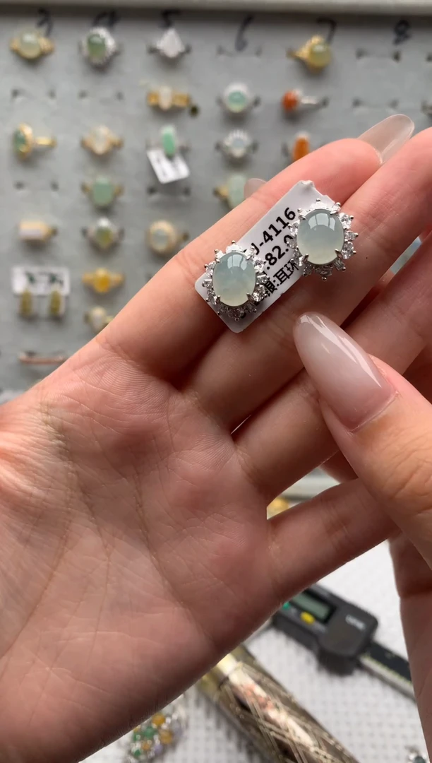 银S925镶嵌戒指翡翠耳饰25