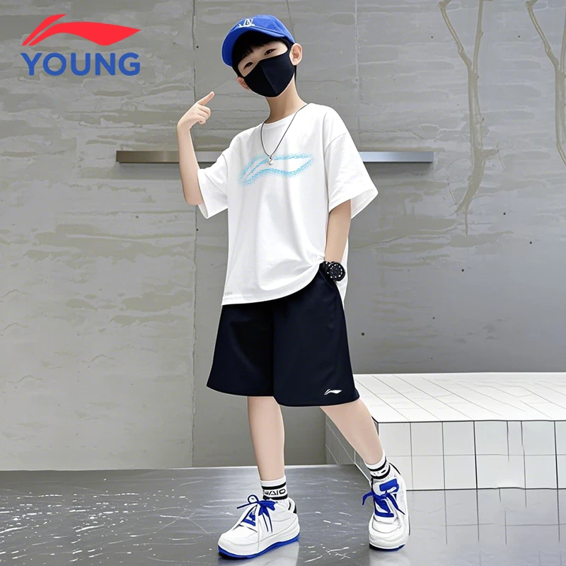 李宁儿童潮流套装夏季新款男童宽松运动短袖短裤休闲百搭两件套