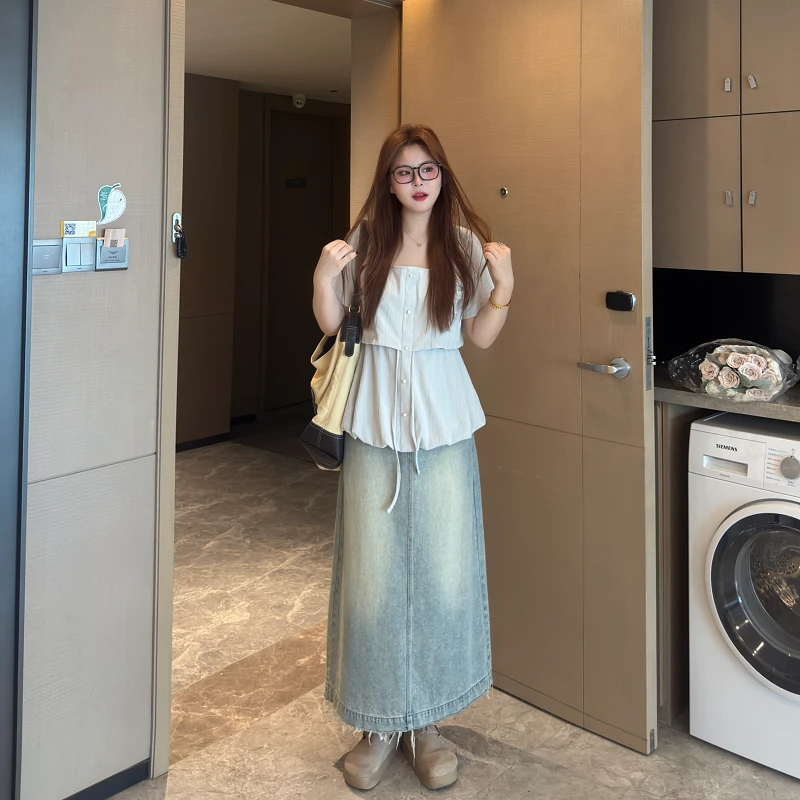 南岛风大码女装法式方领短袖衬衫夏季微胖mm收腰显瘦上衣ZYY1649