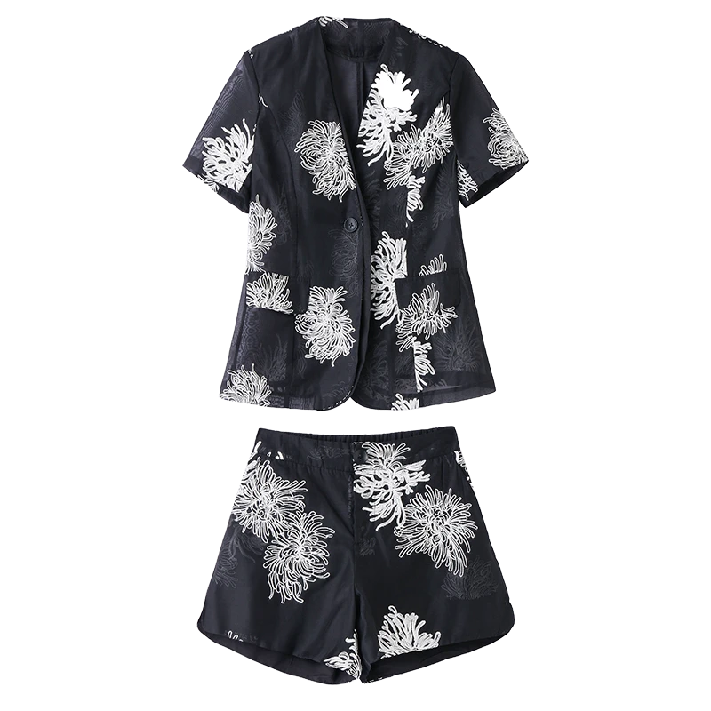 主推现货新中式刺绣短裤套装女夏季时尚洋气时髦新款小个子两件套