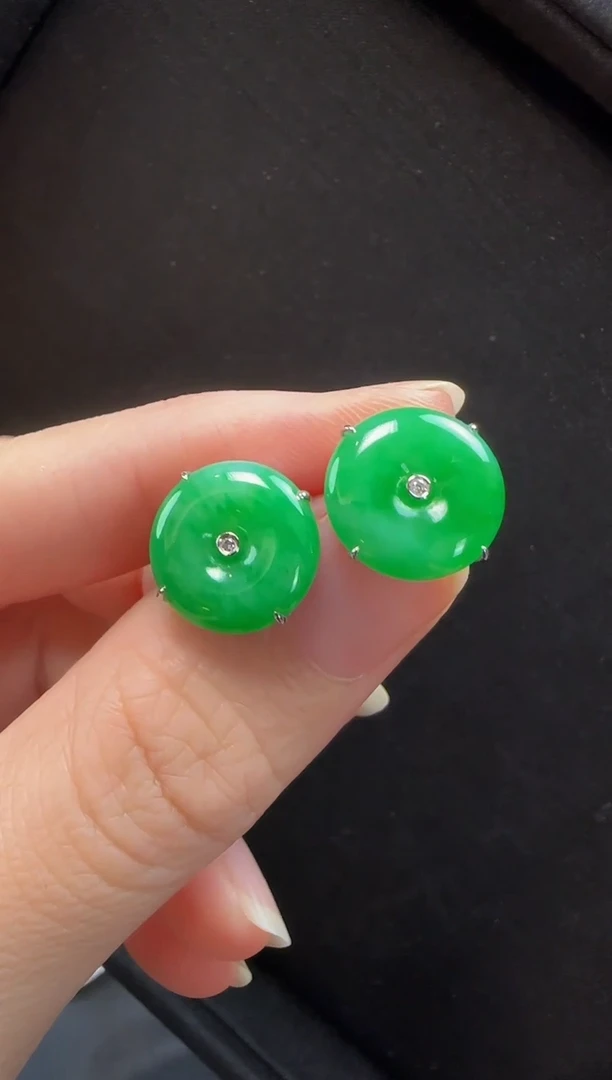 翡翠18K金镶嵌耳饰508平安扣一对