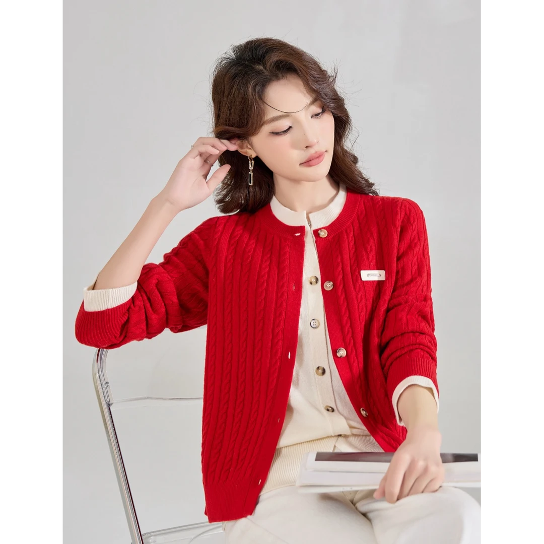 【商场同款】十二篮25春节限定时尚休闲绵羊毛假两件上衣7C65306160