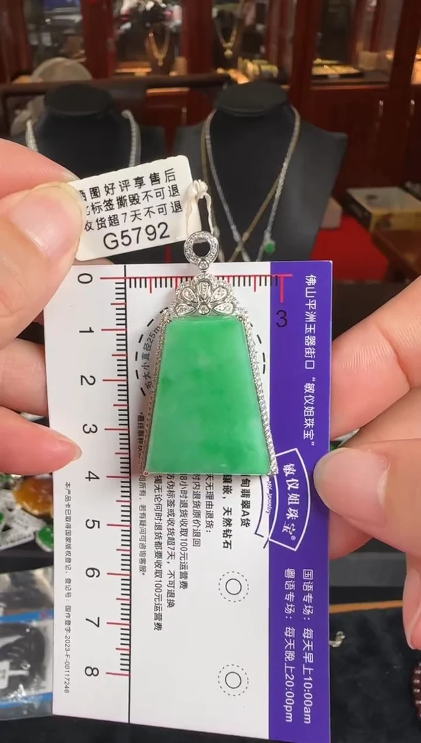 颈饰18K金镶嵌翡翠G5792阳绿无事牌