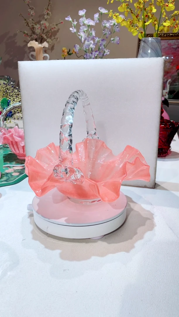 【闪购商品】琉璃手工艺品深粉色花边提篮