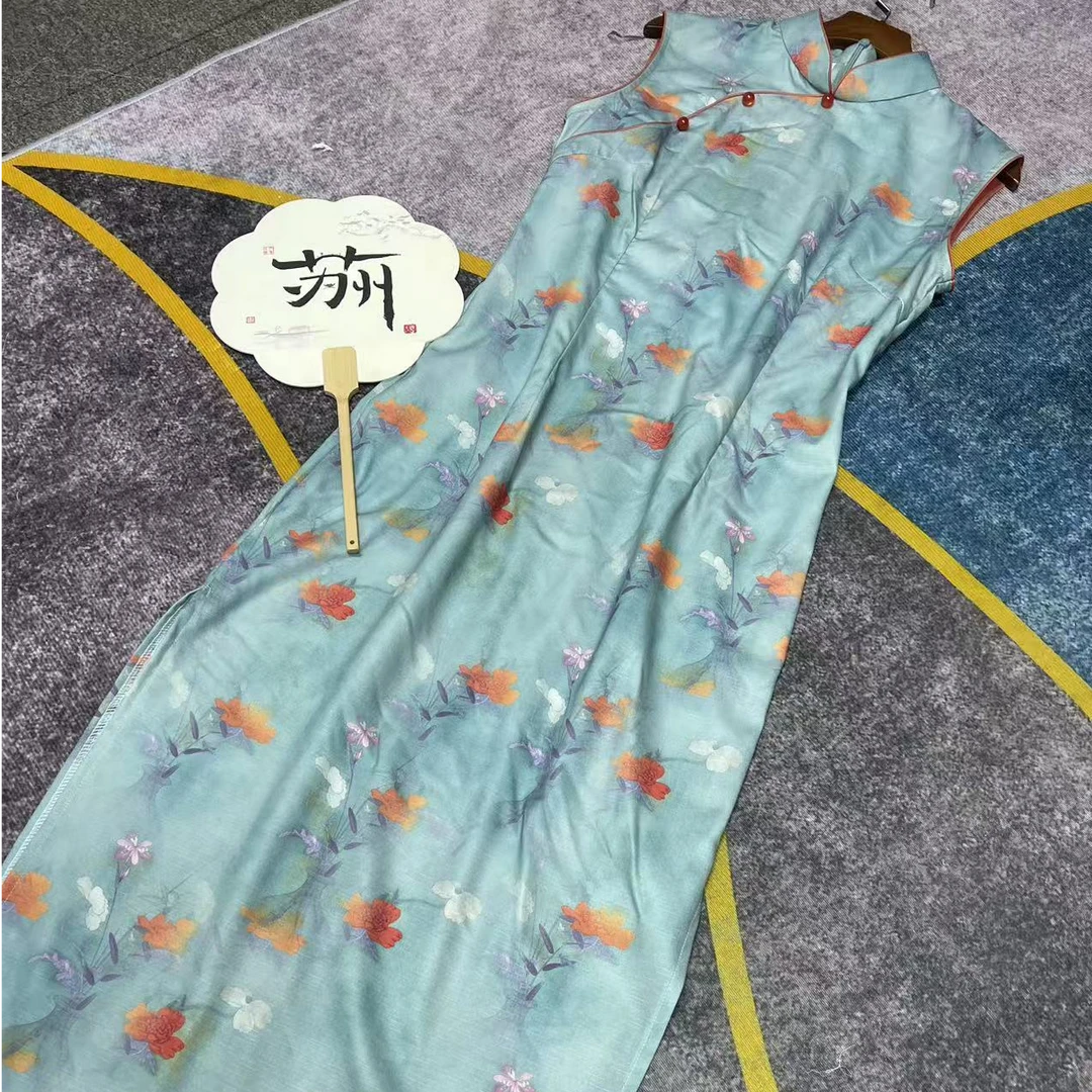恬子梦 T763 夏季新款 倩影留香  裙长120  无袖旗袍
