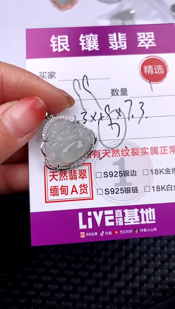 【闪购商品】翡翠吊坠(不含链)银S925镶嵌吊坠1