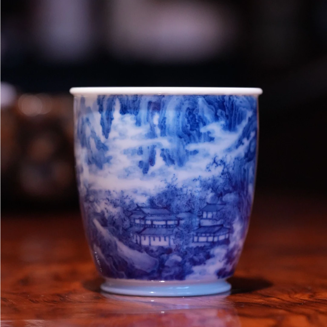 艺林堂誌青花无境秋月杯茶具主人杯陶瓷纯手工茶杯