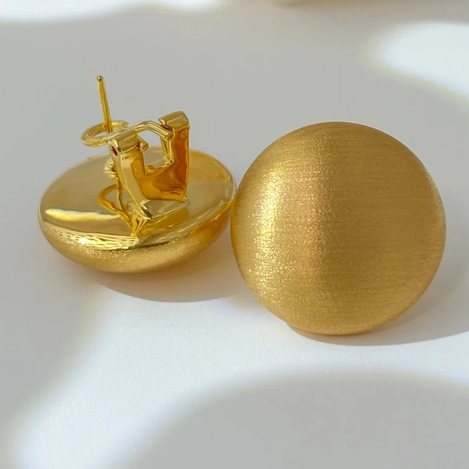 铜合金耳饰 18k色磨砂拉丝圆饼耳饰复古港风高级感耳饰精致饰品